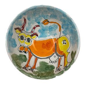 Desimone Italy Pottery Bowl Vintage MCM Hand Painted Cow Art 6.25 Inch